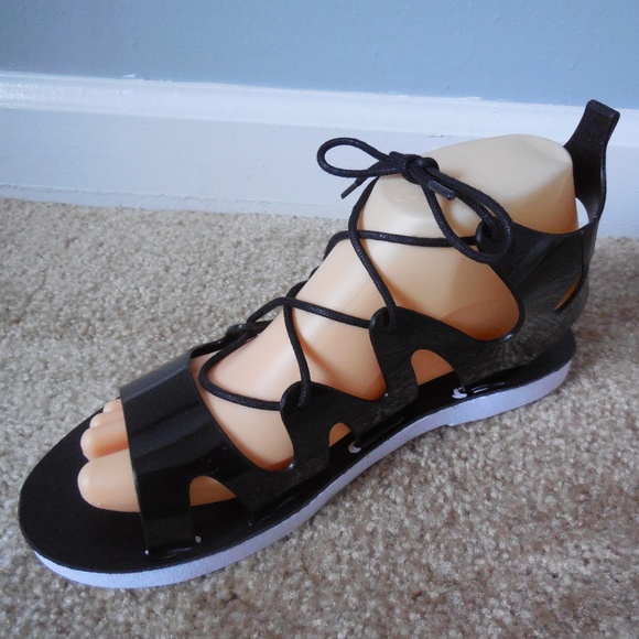 lace up jelly sandals
